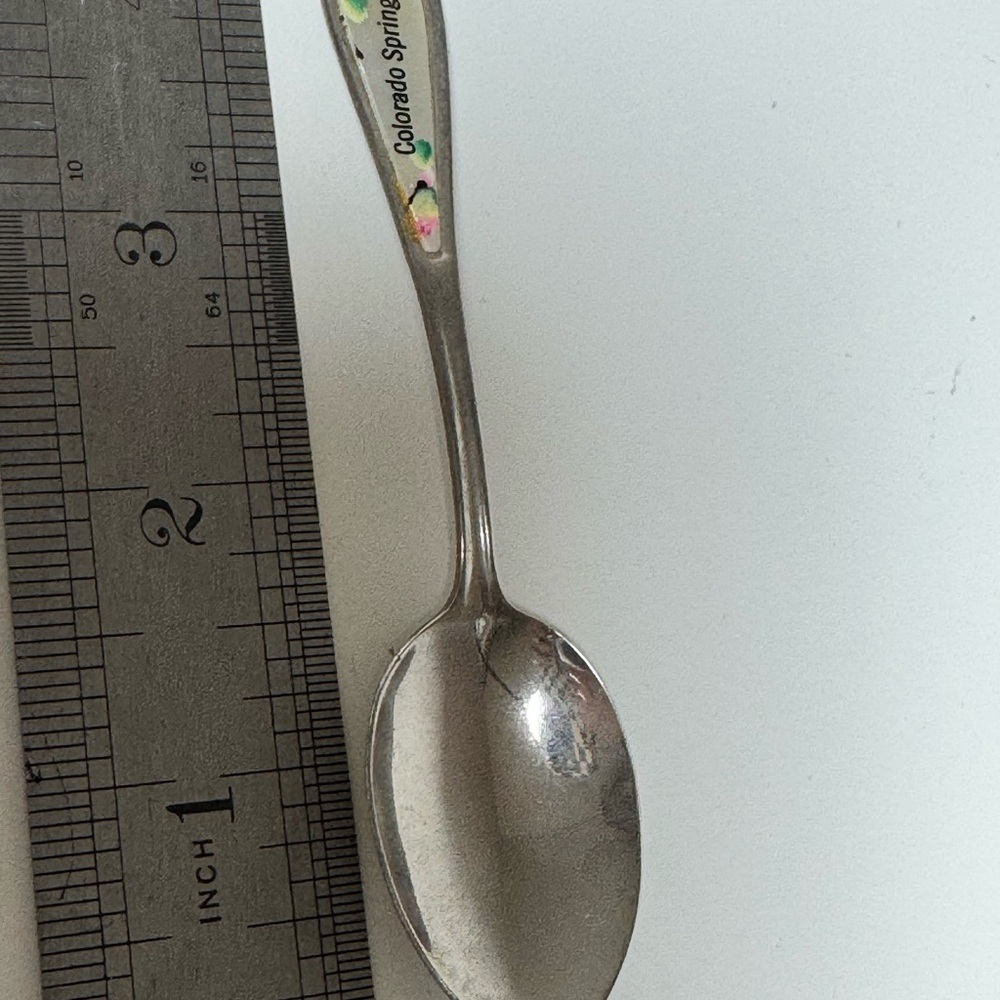 Vintage Colorado Springs Colo Souvenir Spoon Mother of Pearl Floral Inlay 4.25"